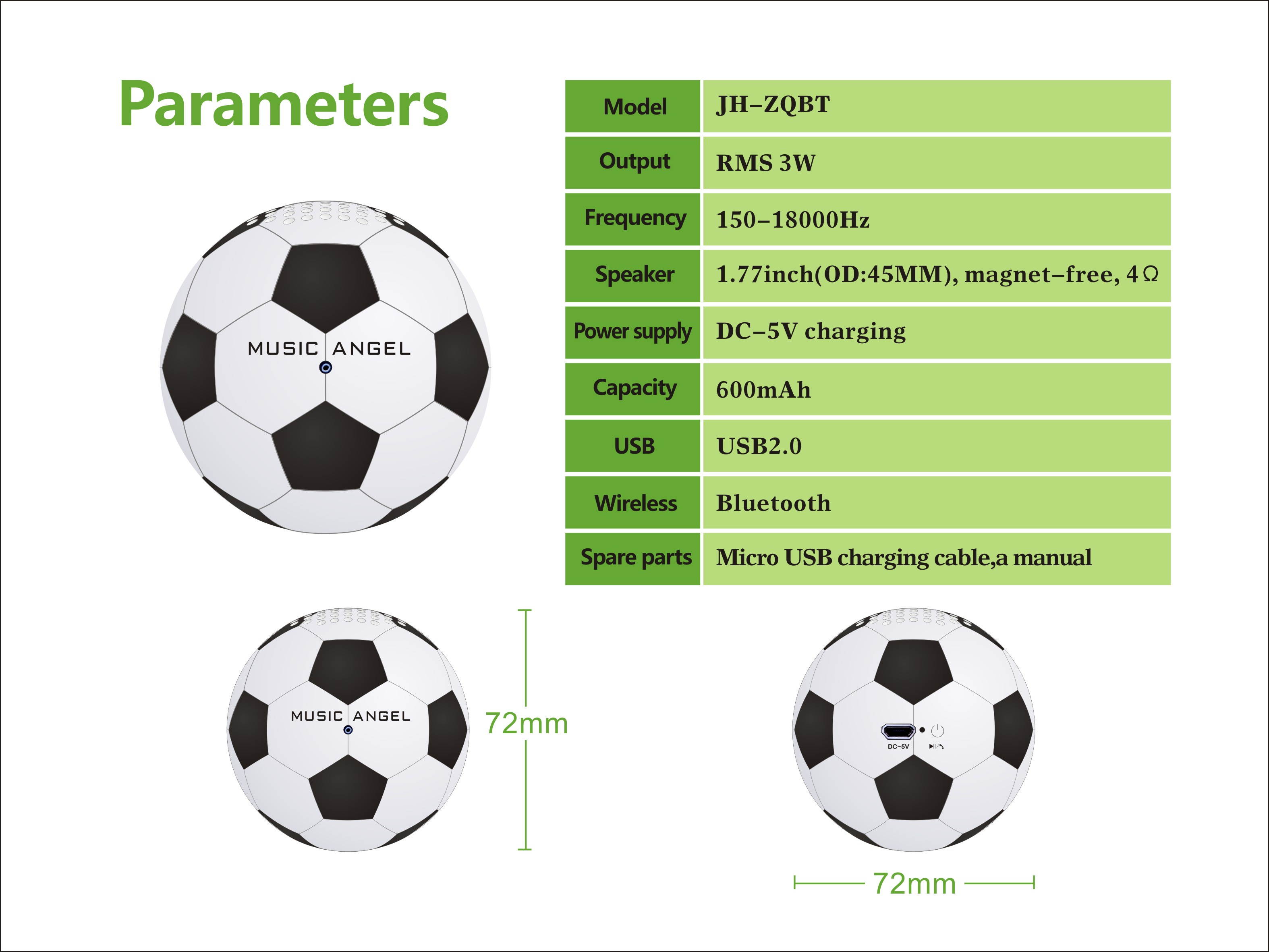 Football Mini Bluetooth Speaker Wireless Subwoofer Computer Audio speakers 600Mah Battery Power