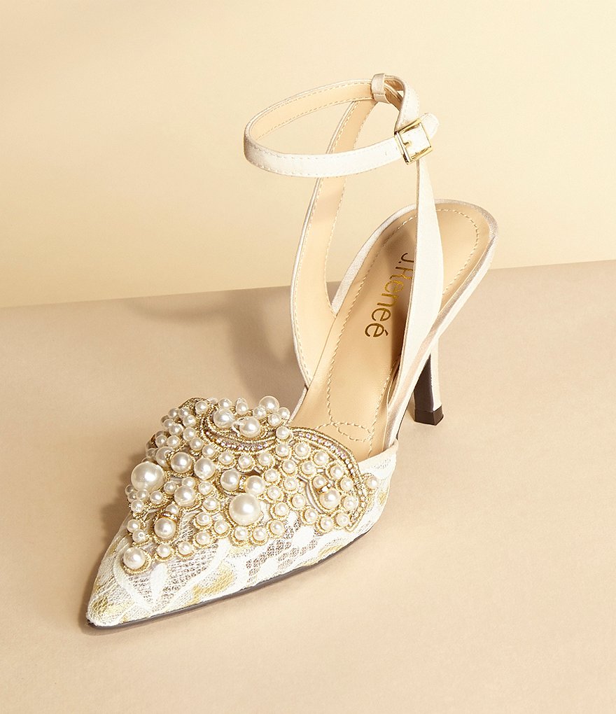 J. Renee Desdemona Floral Pearl Ornament Ankle Strap Pumps