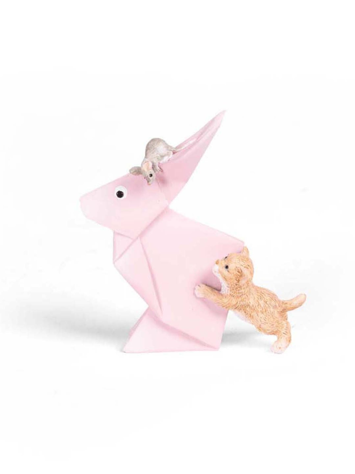 Home4U Light Pink & Brown Polyresin 3 cm Cheering Cat & Rat Showpiece - Set of 1