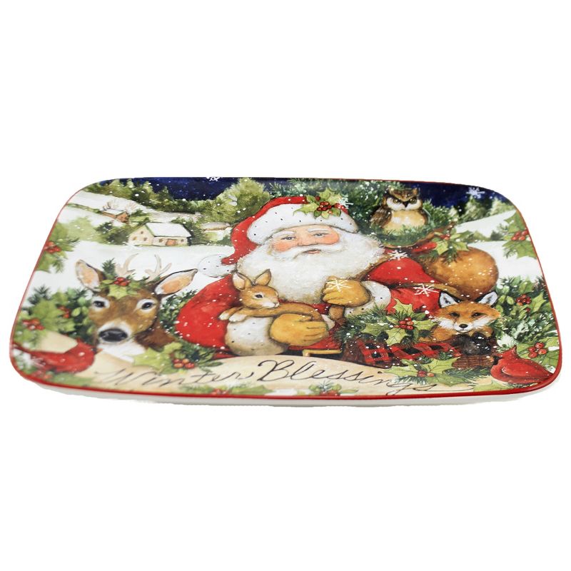 Tabletop 10.0" Magic Christmas Santa Platter Woodland Snowy Certified International  -  Serving Platters