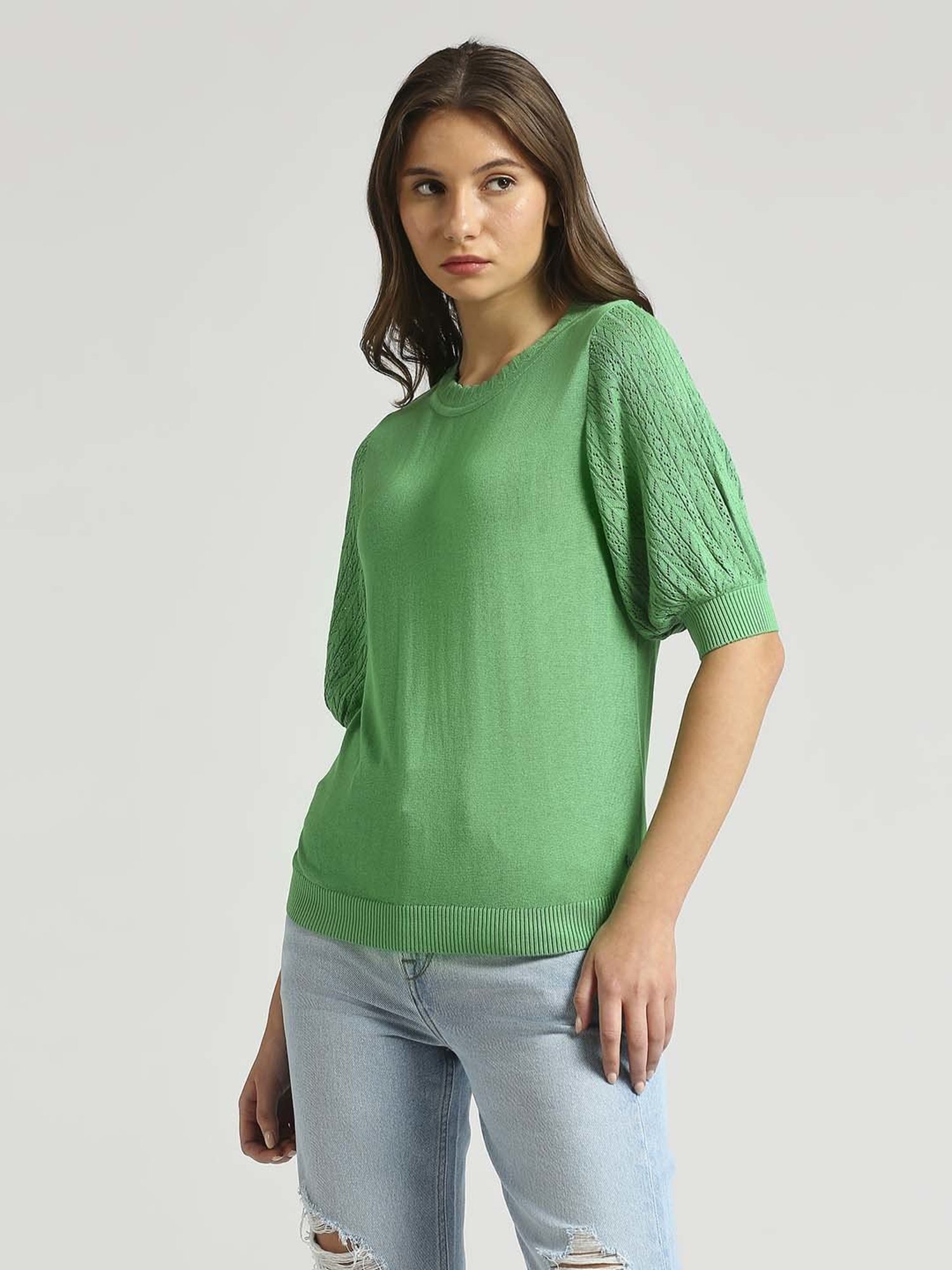 Pepe Jeans Green Self Pattern Top
