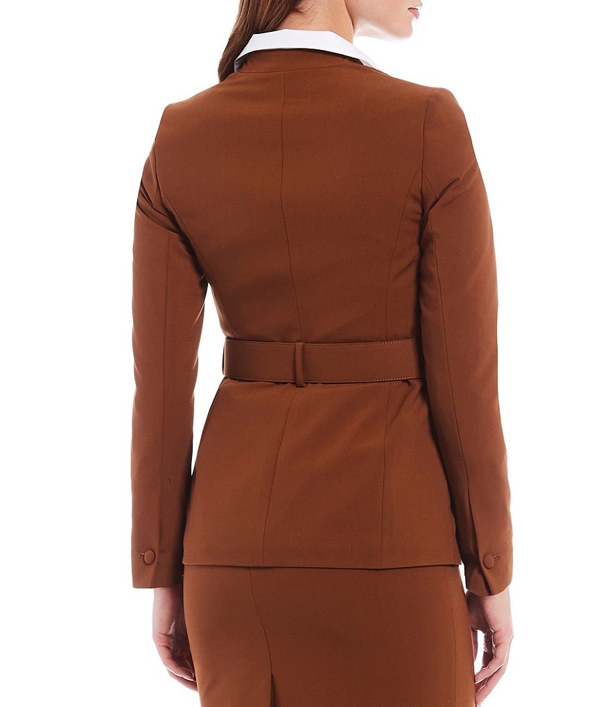 Calvin Klein Petite Size Lux Stretch Suiting V-Neck Belted Jacket