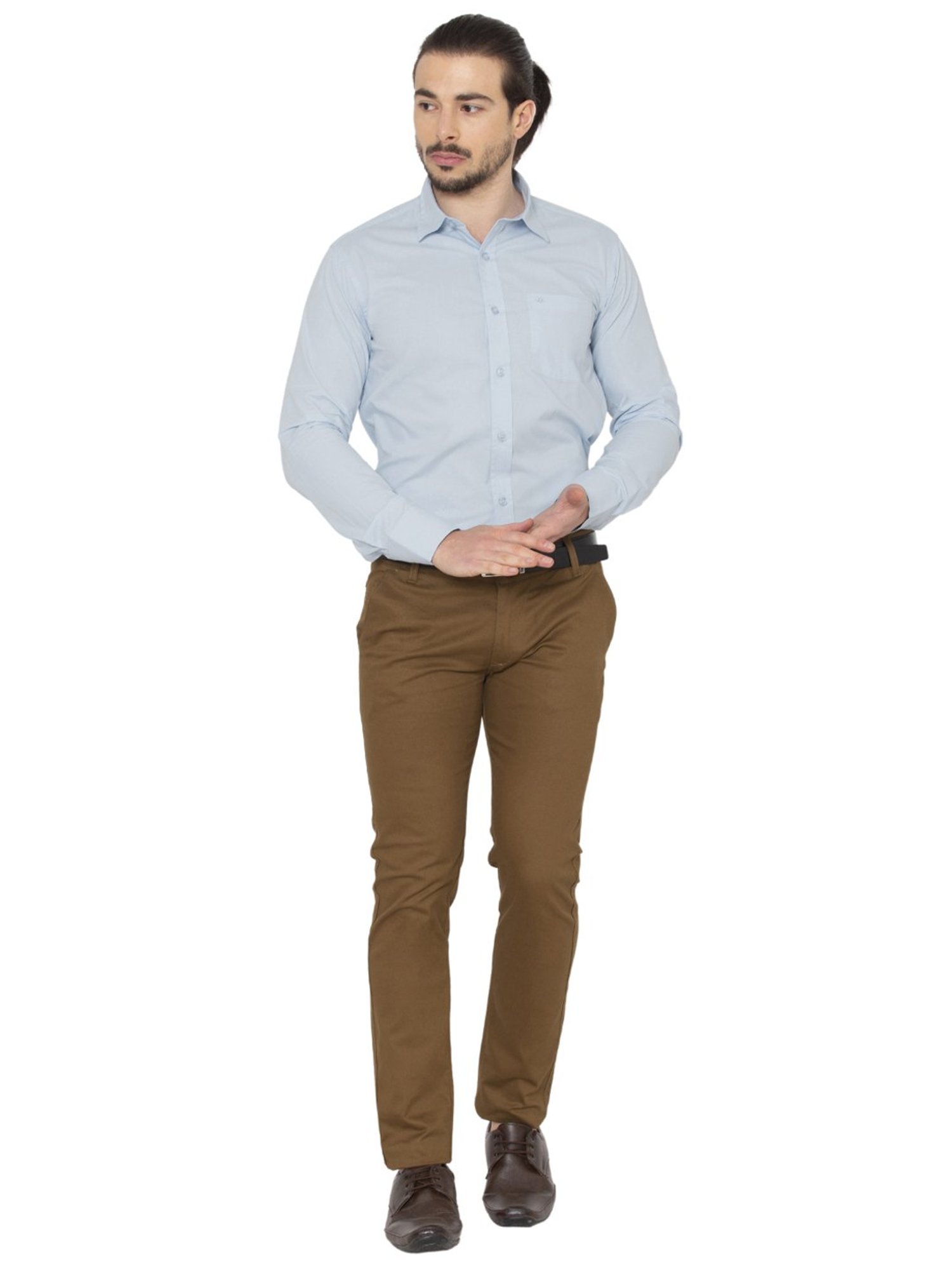 Allen Cooper Blue Cotton Regular Fit Shirts
