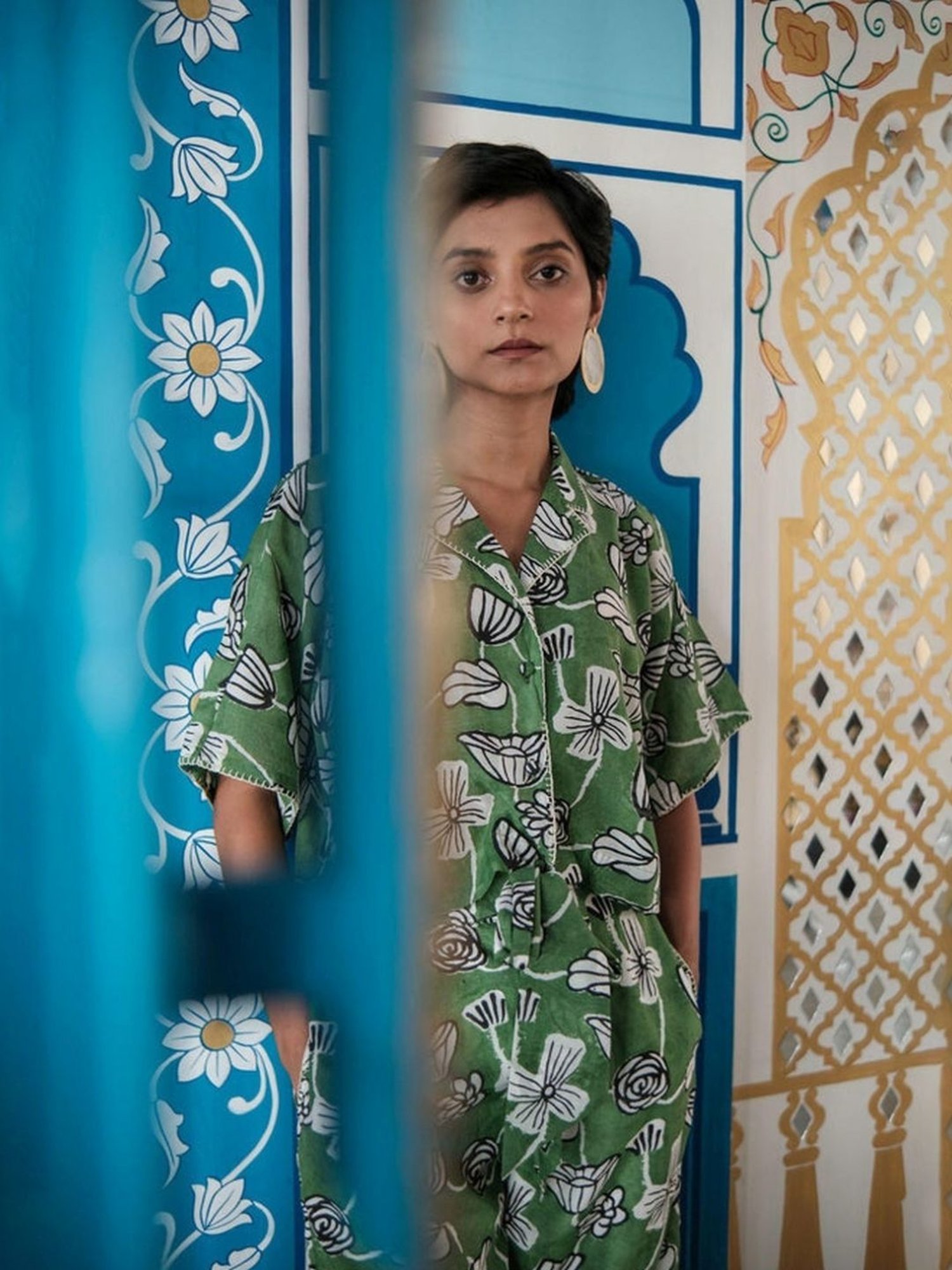 Khajoor Studio Fern Green Bageecha Botanical Vine Resort Shirt with Pant