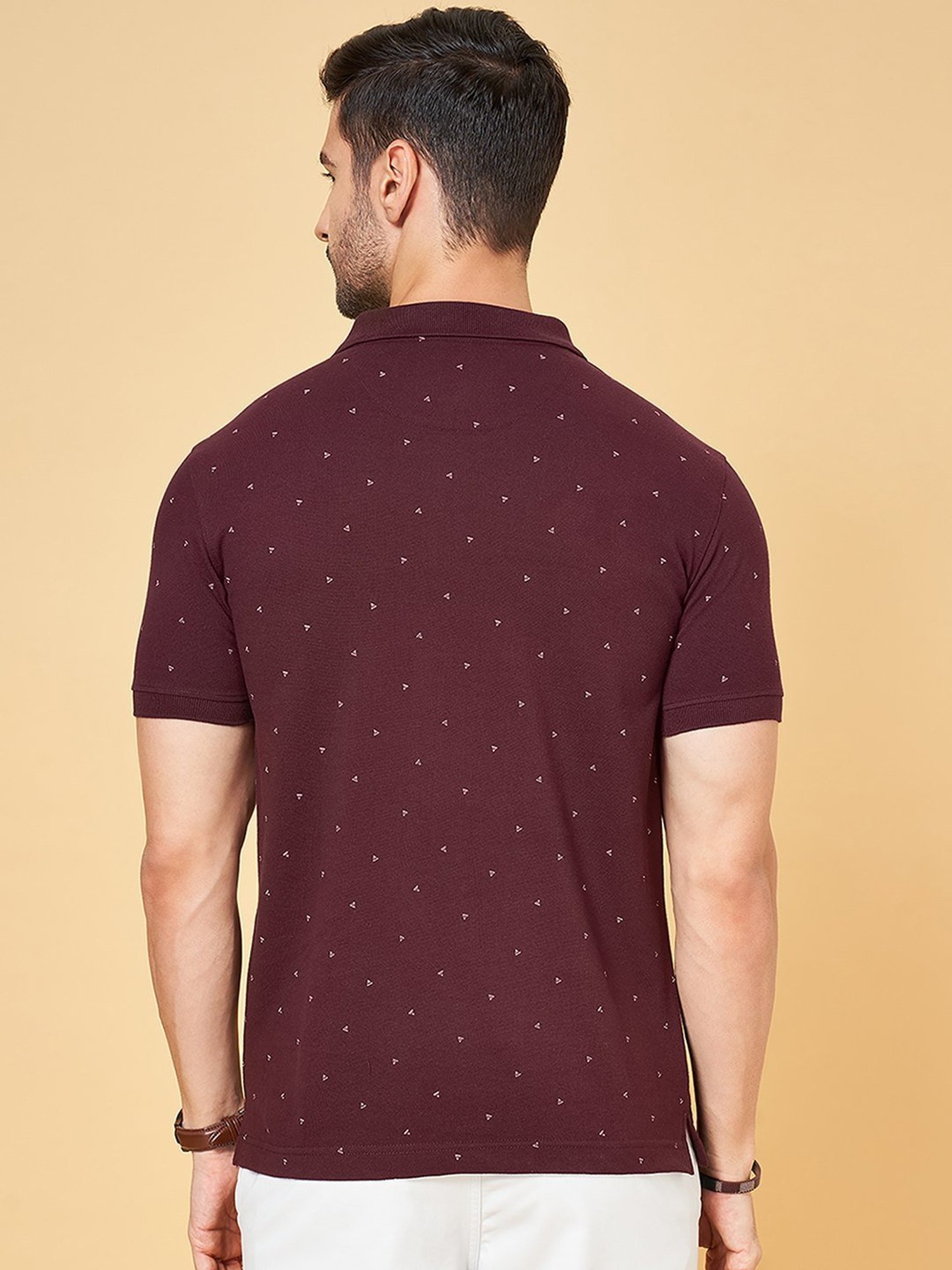 Byford by Pantaloons Wine Slim Fit Printed Polo T-Shirt