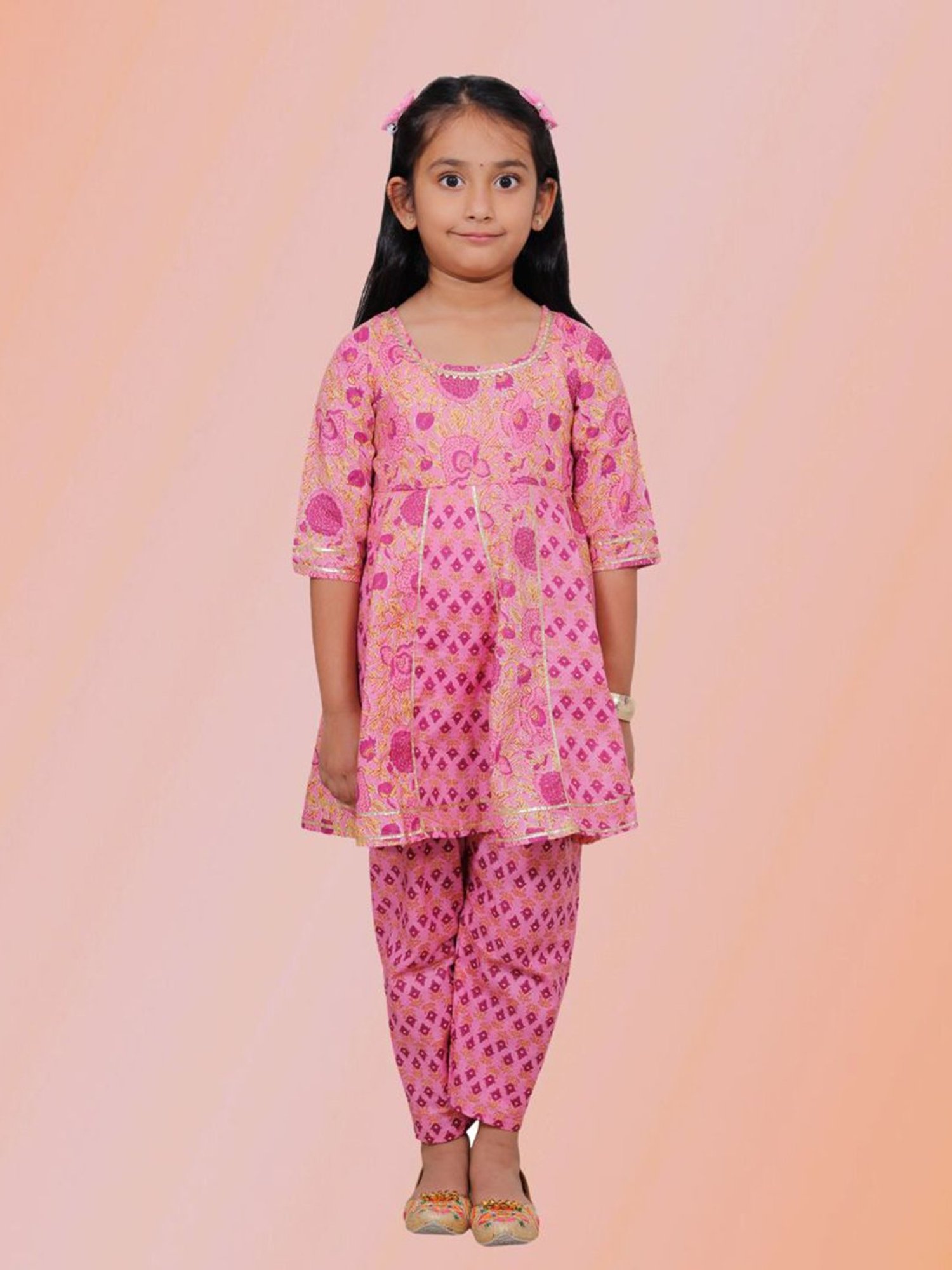 Tippy Top Kids Pink Printed Kurta with Pants