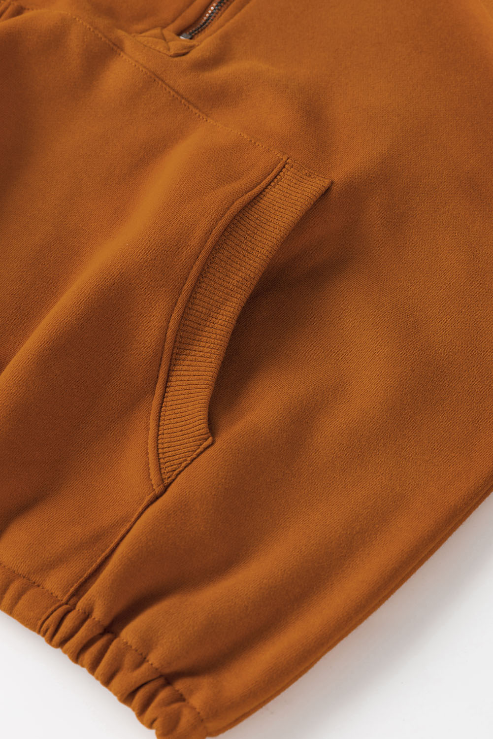Brown Half Zip Pullover Hoodie with Kangaroo Pocket