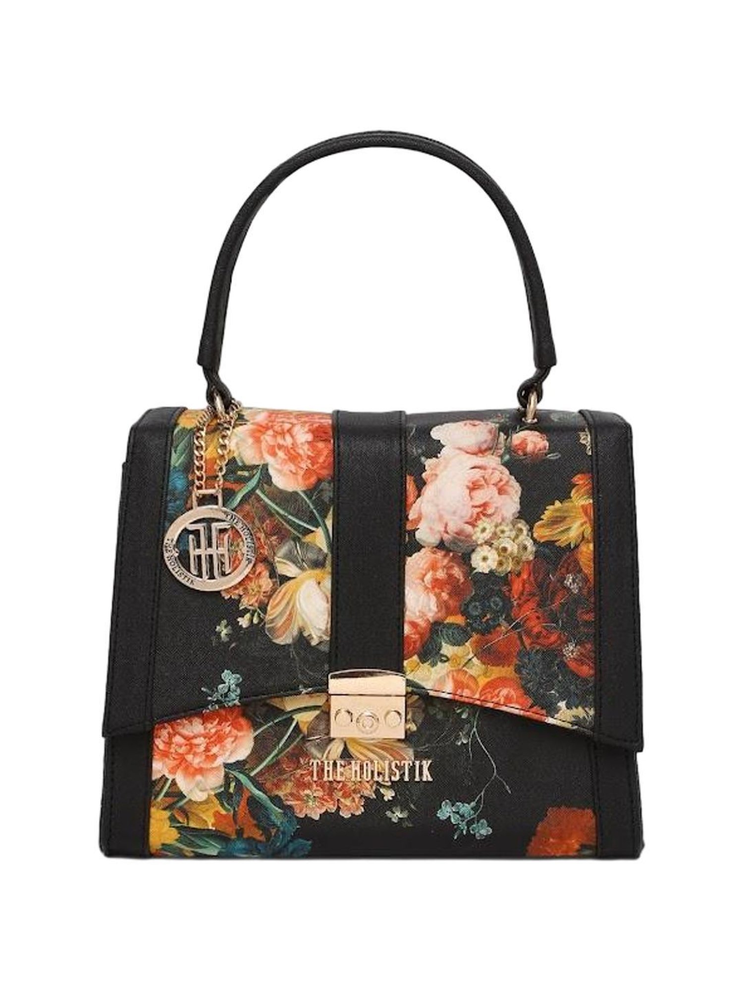 THE HOLISTIK Desirious Black Printed Medium Handbag