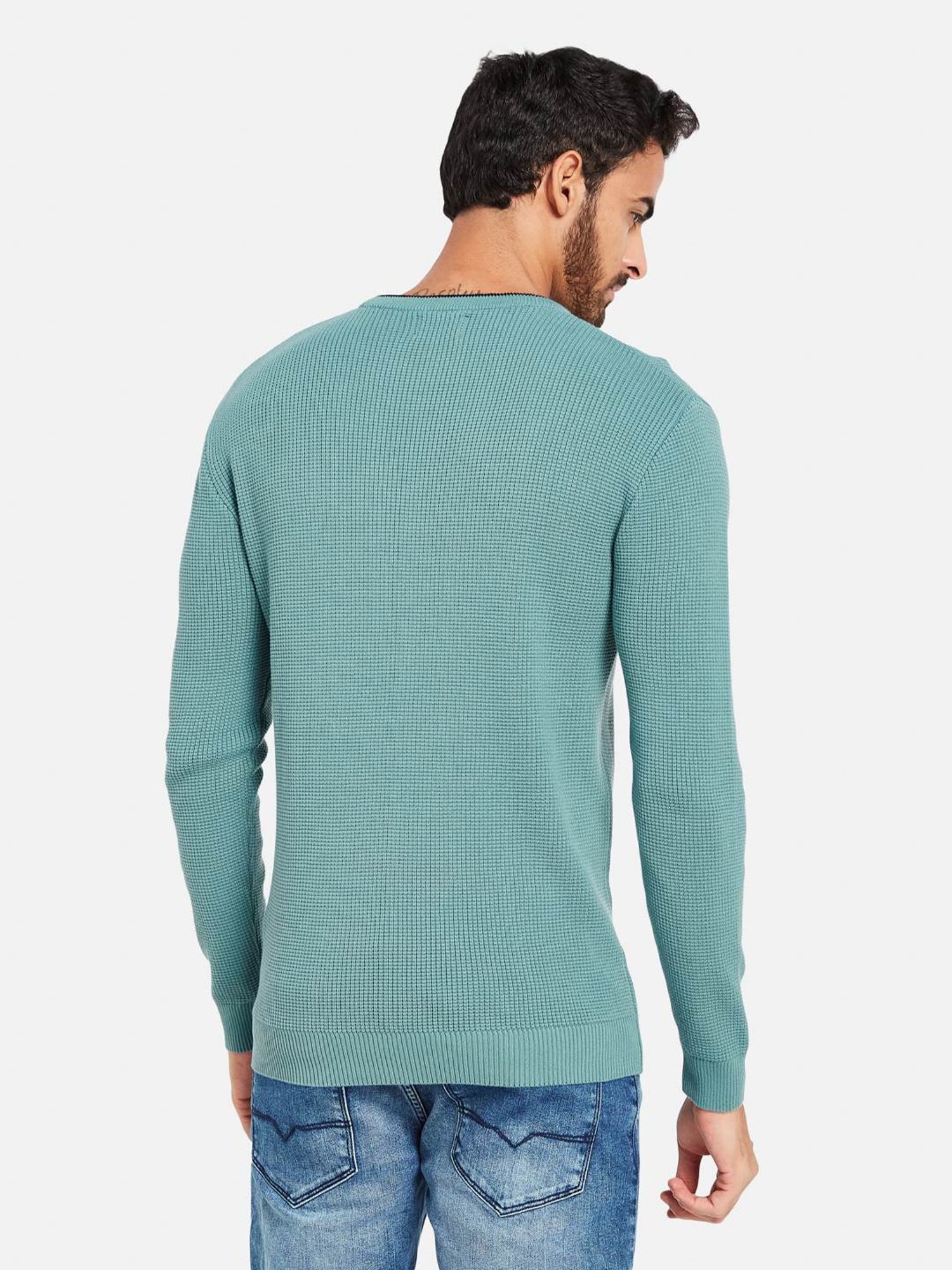 METTLE Nile Blue Cotton Regular Fit Sweater