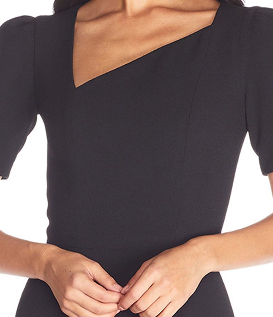 Dress the Population Ruth Asymmetrical V-Neck Short Sleeve Sheath Dress