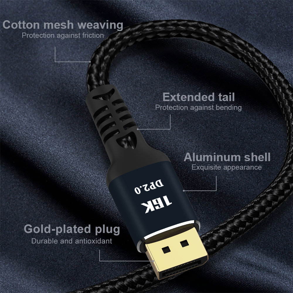 CableDeconn DisplayPort 2.0 Ultra HD 16K 10K 8K 4K HBR3 16K(15360x8640)@60Hz 10K/8K@60Hz 4K@165Hz High Speed 80Gbps HDCP 3D Slim and Flexible DP to DP Cable 2m  6.6FT
