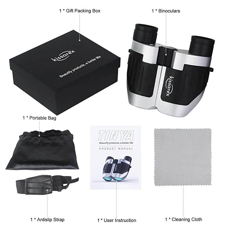 Adults Compact Travel Binoculars: 10x25 Mini Small Size Lightweight Best Outdoor Theatre Tactical Hiking Kids Concert Sports Camping Low-Light Night Vision Waterproof