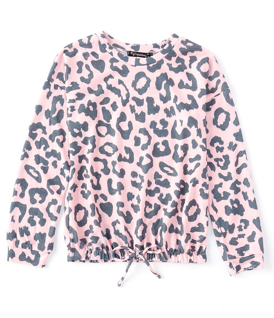 Xtraordinary Big Girls 7-16 Long-Sleeve Leopard Printed Drawstring Hem Knit Top