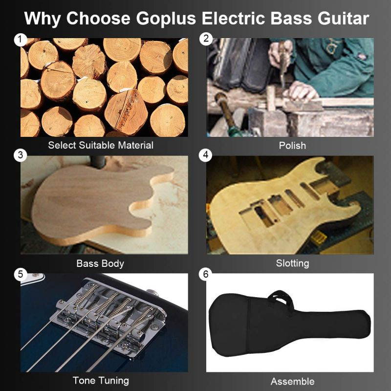 Sonart Full Size Electric Bass Guitar 4 String w/ Strap Guitar Bag Amp Cord Red