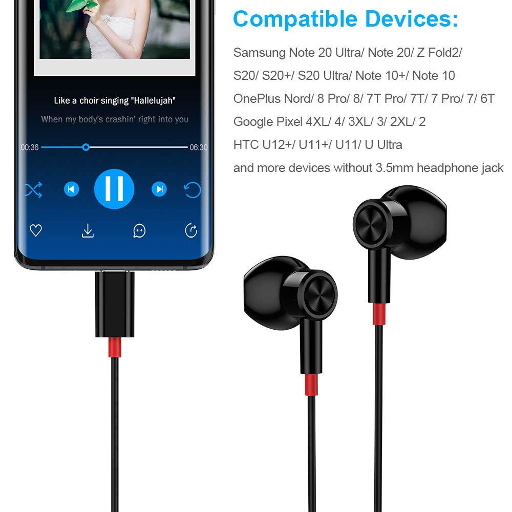 B C Headphone Magnetic, Noise Cancelling Type C Earphones Wired Earbud & in Ear Headphones with Mic Stereo Bass Earbuds Compatible with Samsung Note 20 Ultra Pixel 4 3 XL OnePlus 8T 8 7 Pro