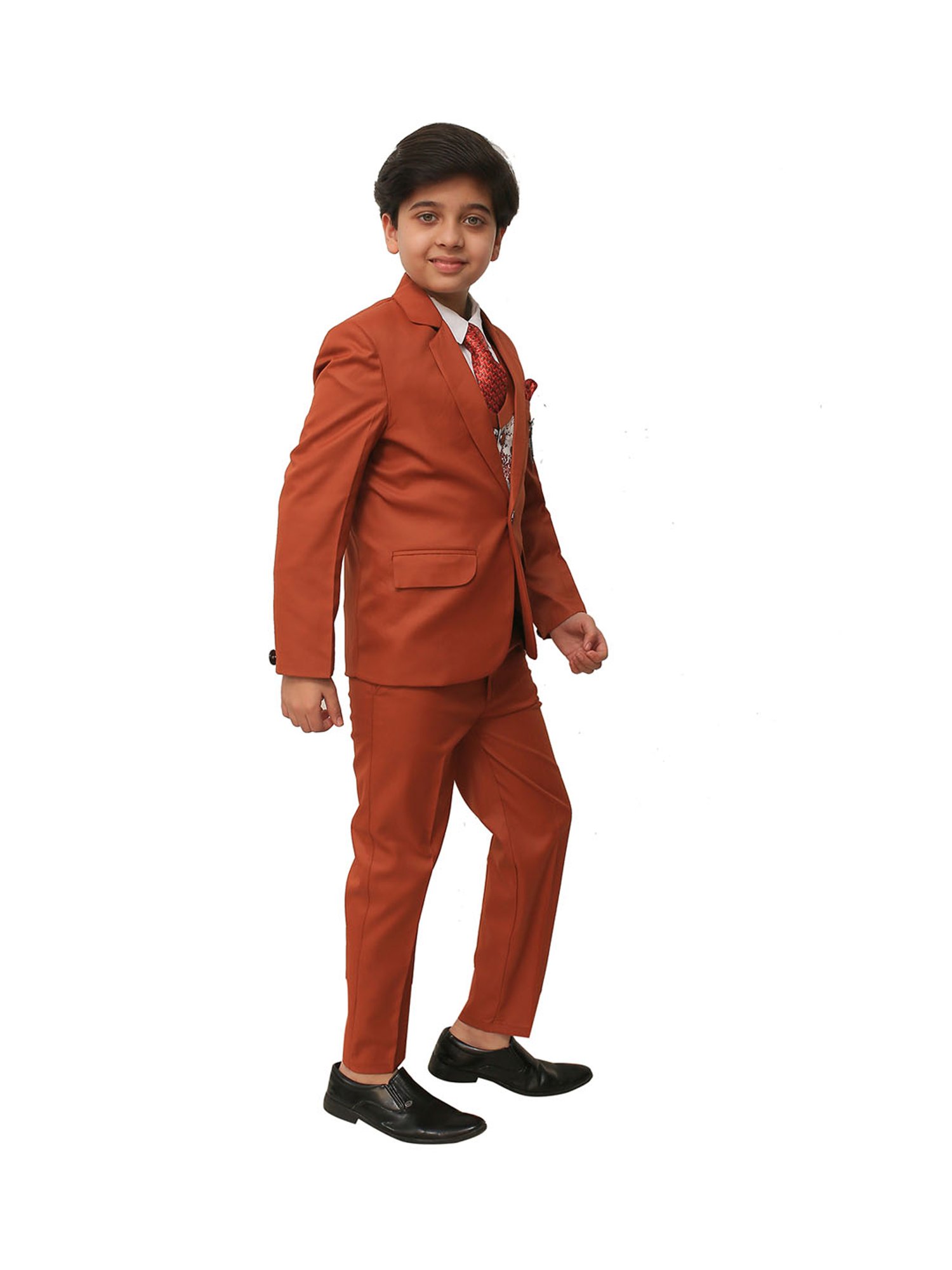 Fourfolds Boys Blue & White Solid Full Sleeves Suit Set