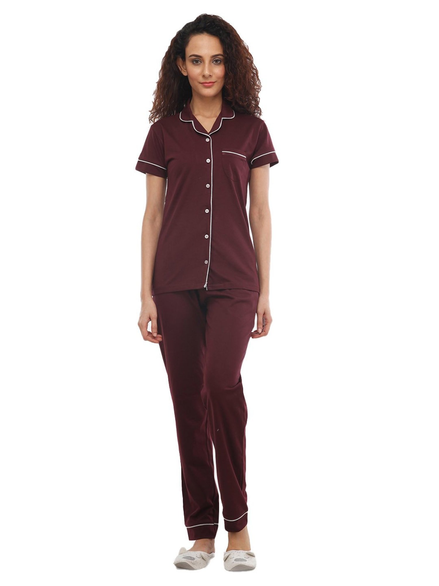 Nite Flite Maroon Cotton Shirt With Pyjamas