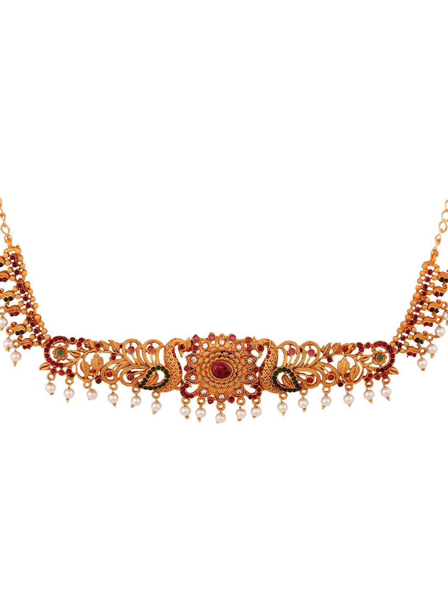 Saraf Rs Jewellery Gold Plated Kemp Stone Studded Pearl Beaded Peaacock Design Hip Belt Kamarbandh