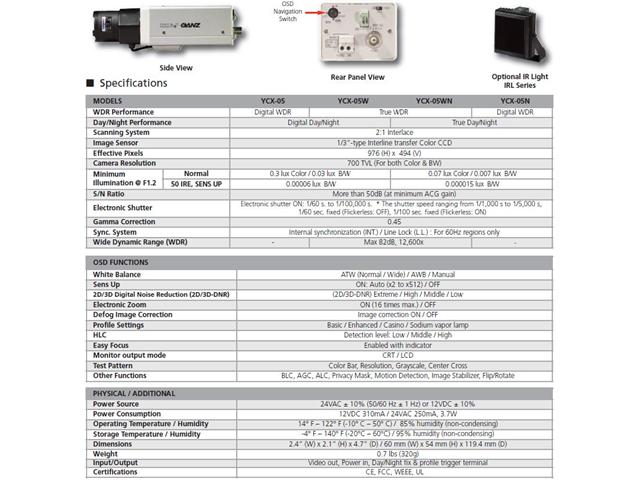 Computar Ganz High Quality CCTV Box Camera YCX-05N 700 TVL Digital WDR, True Day/Night CS?Mount Camera