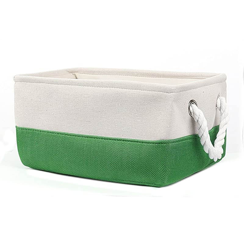Collapsible Fabric Storage Basket Bins with Dual Handles, Foldable Toy Bins for Laundry Clothes Storage, Home Organizer for Bedroom Office Closet Shelves Green+White Small