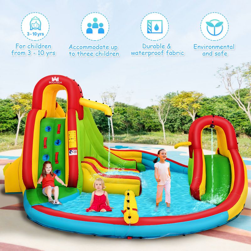Kids Inflatable Water Slide Bounce Park Splash Pool w/Water Cannon & 480W Blower