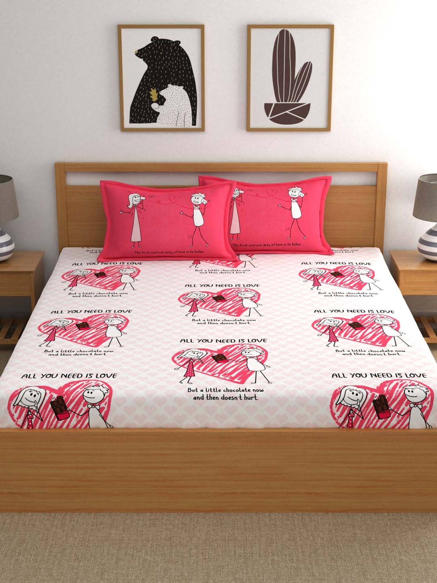 My Room Pink 210 TC Cotton Bed Sheet Set