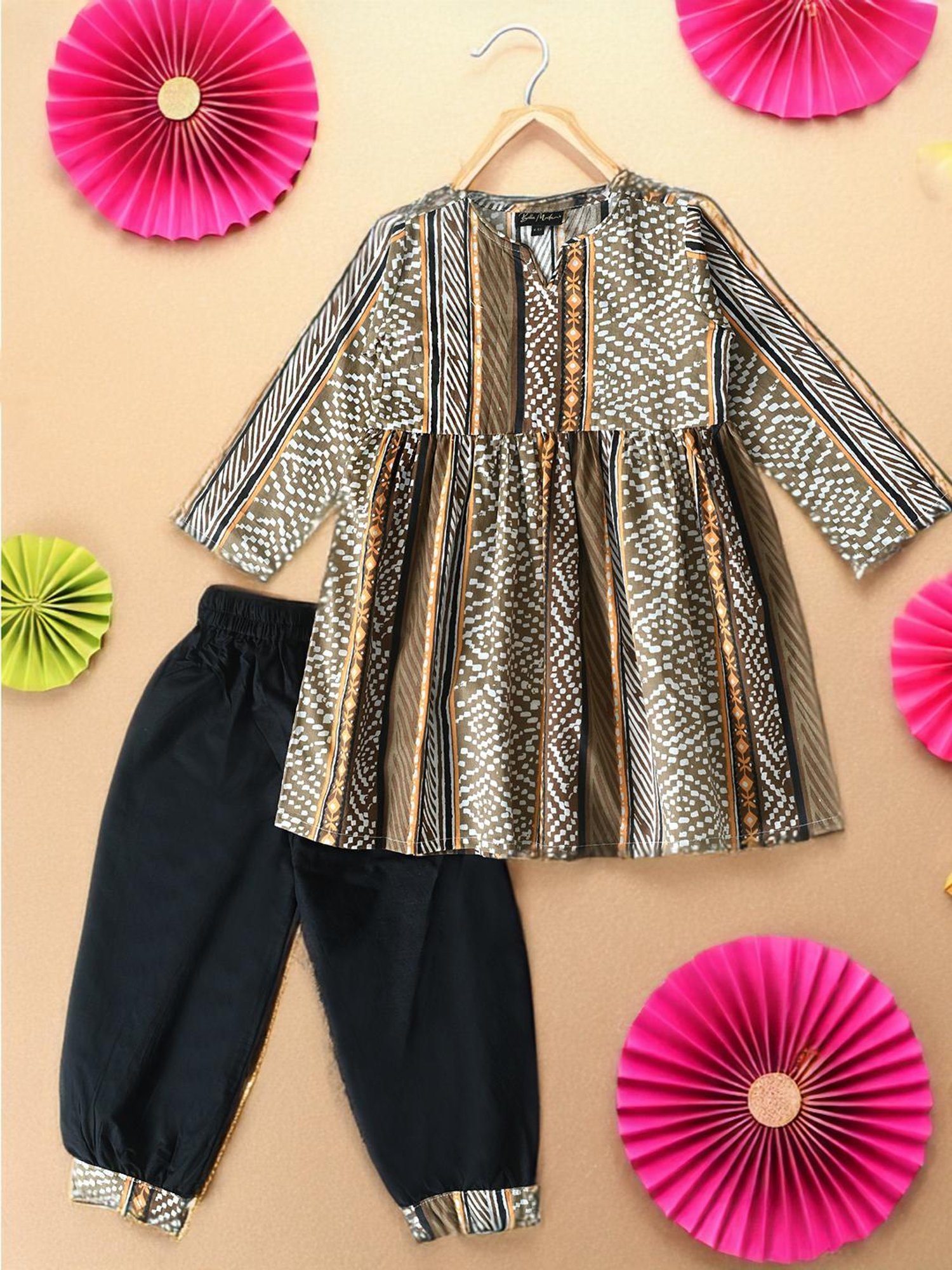 Bella Moda Kids Multicolor Printed Full Sleeves Kurti with Pants