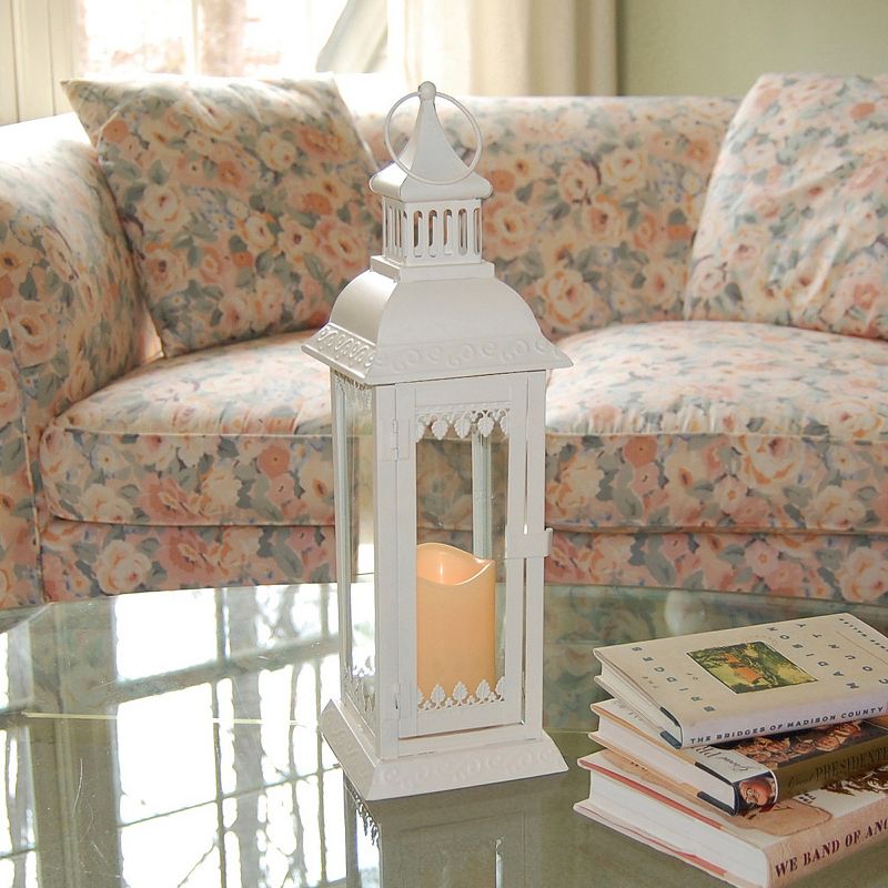 Leaf Metal LED Lantern with Battery Operated Candle White