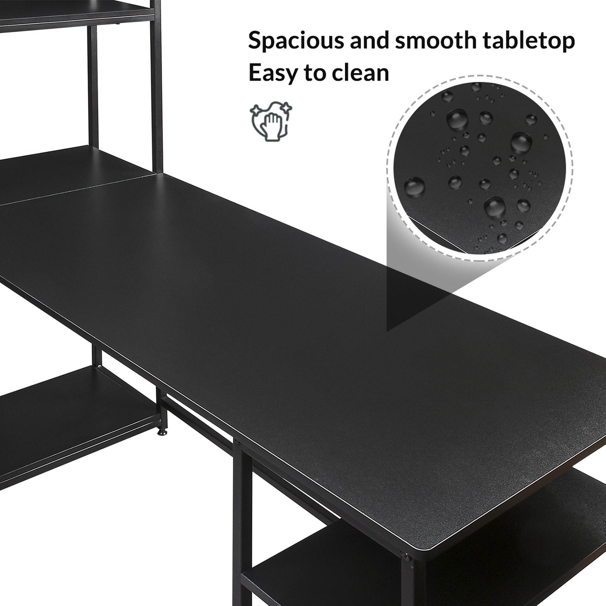 Home Office Computer Desk, UHOMEPRO Modern Large Study Table PC Laptop Writing Desk Workstation with Hutch Bookshelf, 62.9"L x 35.4"W x 57.8"H, Brown