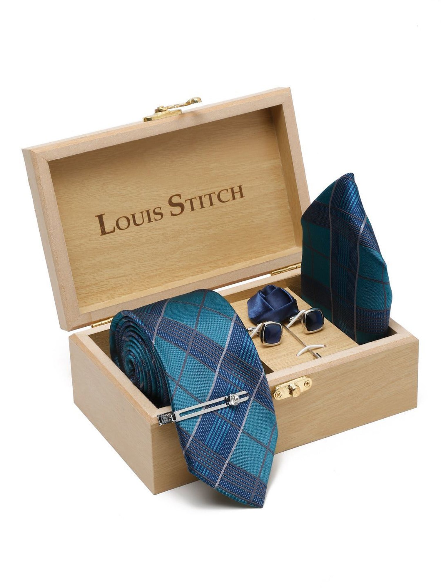 Louis Stitch Blue Printed Necktie Gift Set - Set of 3