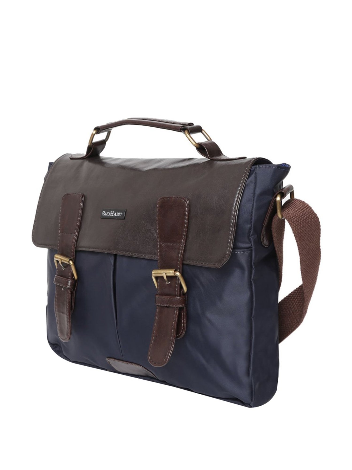 Bad Habit Navy & Brown Medium Laptop Messenger Bag