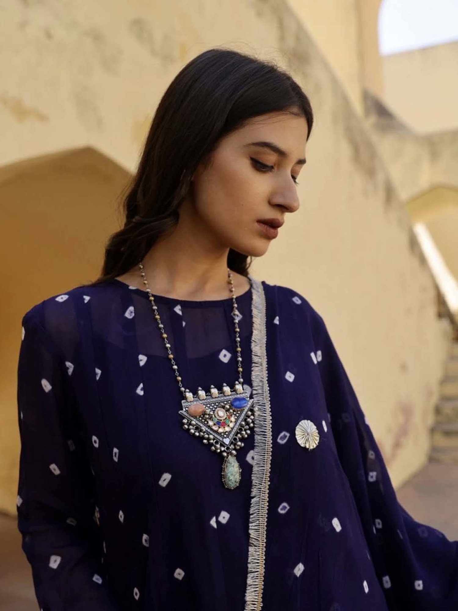 Asrumo Blue Tie And Dye Bhandhej Anarkali