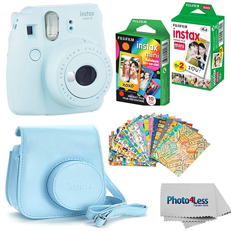 Instax Mini 9 Instant Film Camera Ice Blue Instax Mini Instant Film Twin Pack Instax Mini Rainbow Film Case for Fuji Mini Camera Fuji Instax Accessory Bundle
