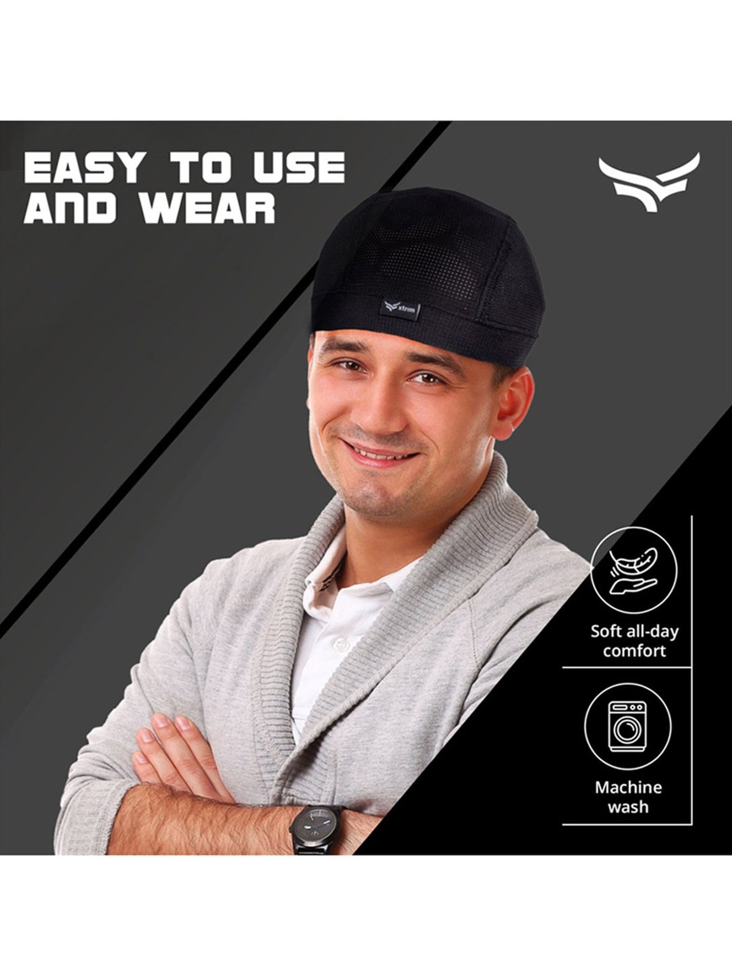 Xtrim Sweat Cooling Cotton Helmet Skull Cap (Black) Size - Free Size