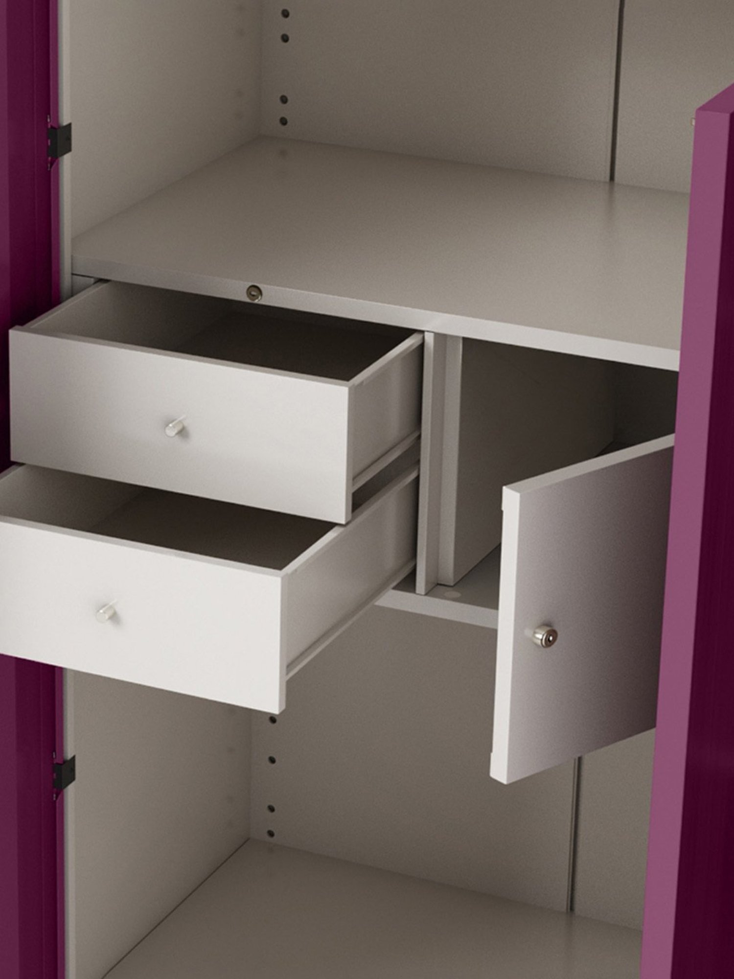 Godrej Interio Slimline 3-Door Steel Almirah, Purple (1-Year Warranty, 1 Locker, 2 Drawers,OHU)