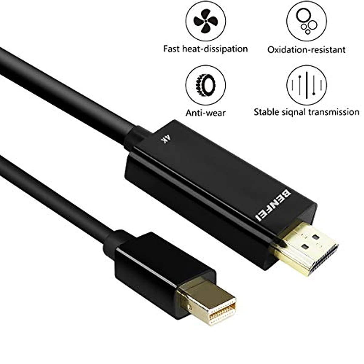 Mini DisplayPort to HDMI Cable, Benfei 4K Mini DP to HDMI 10 Feet Cable (Thunderbolt Compatible) with MacBook Air/Pro, Surface Pro/Dock, Monitor, Projector