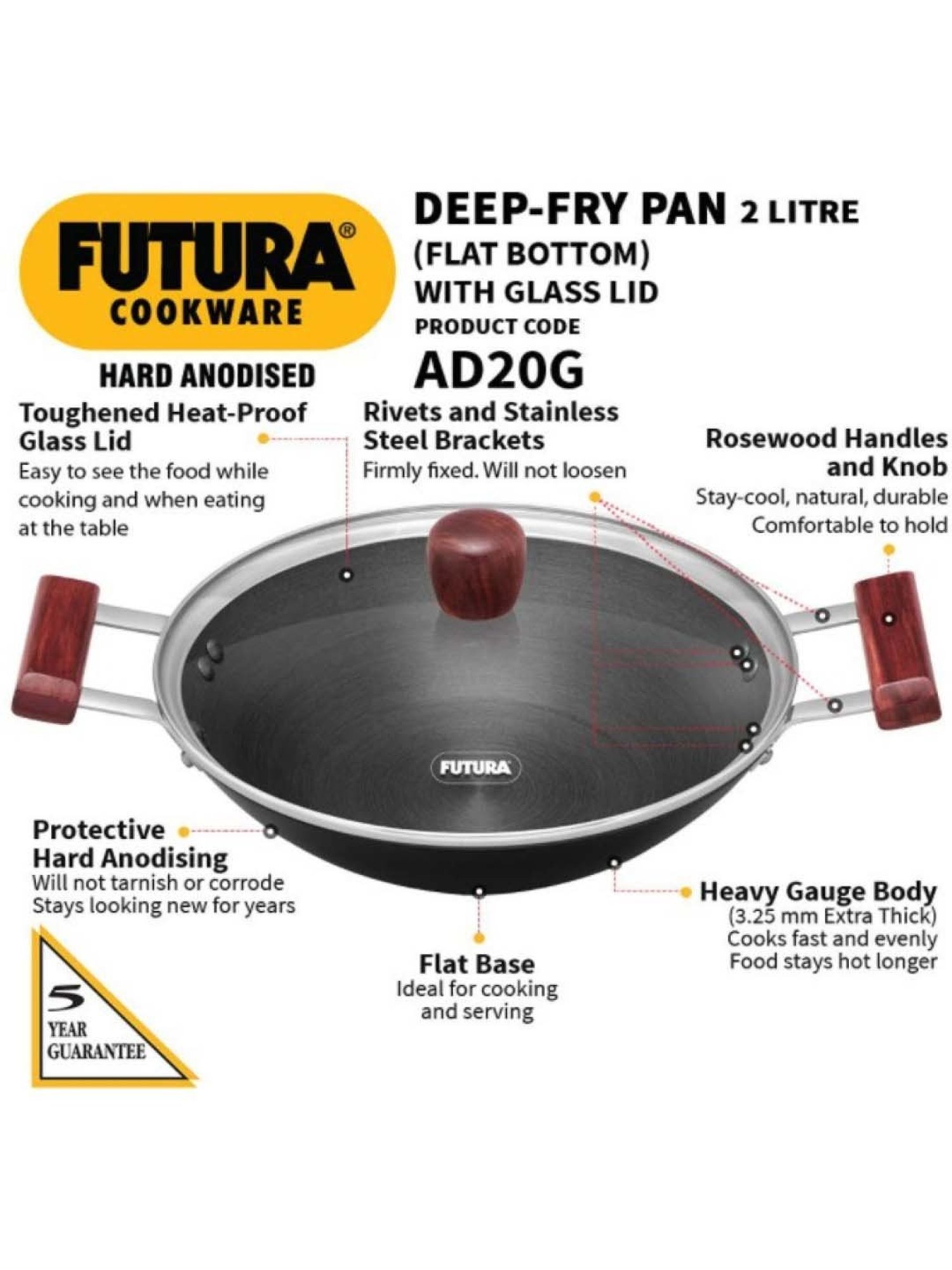 Hawkins Black & Transparent Hard Anodised 26.1 cm Non-Stick Kadai With Glass Lid (2 L) - Set of 1