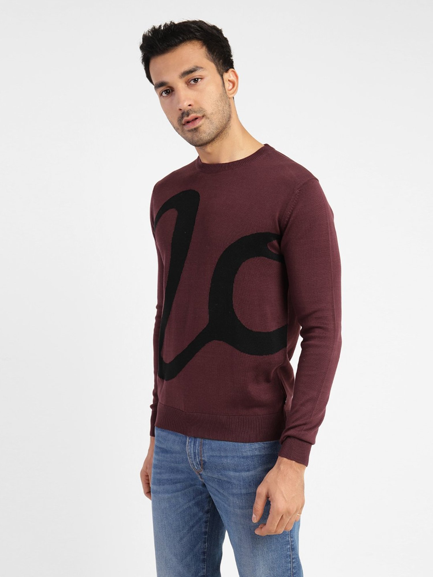 Levi'S Dark Maroon Regular Fit Self Pattern Sweaters