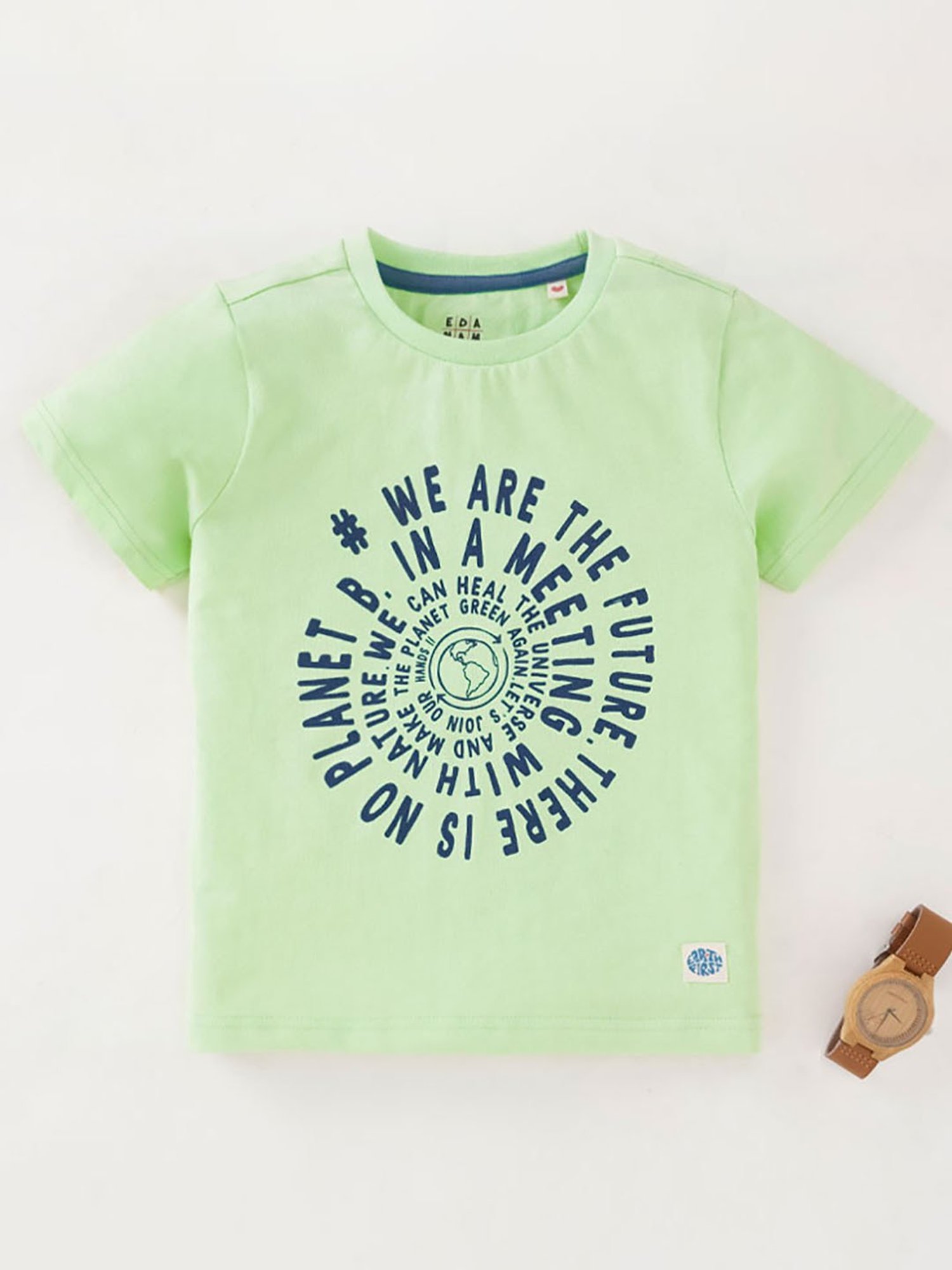 Ed-a-Mamma Kids Light Green Printed T-Shirt