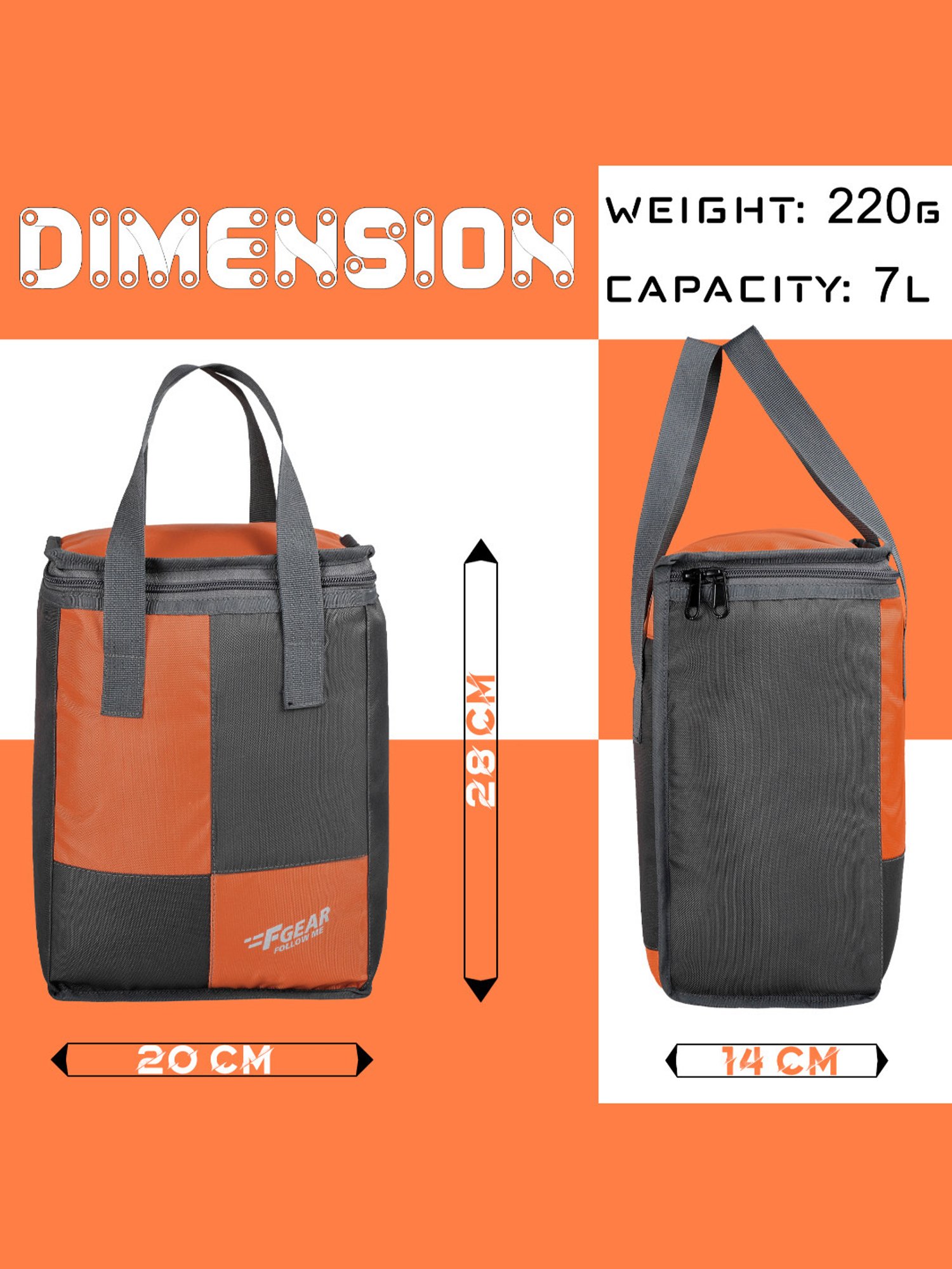 F Gear Soiree Grey Orange Medium Lunch Bag