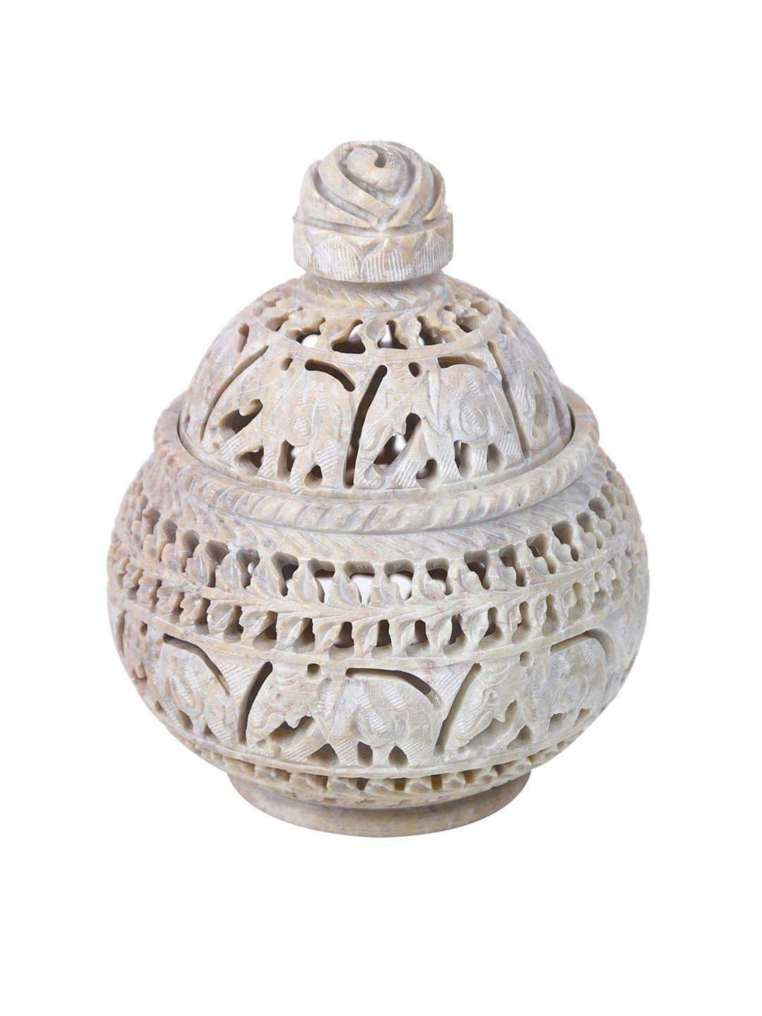 Aapno Rajasthan White Soapstone Tealight Holder