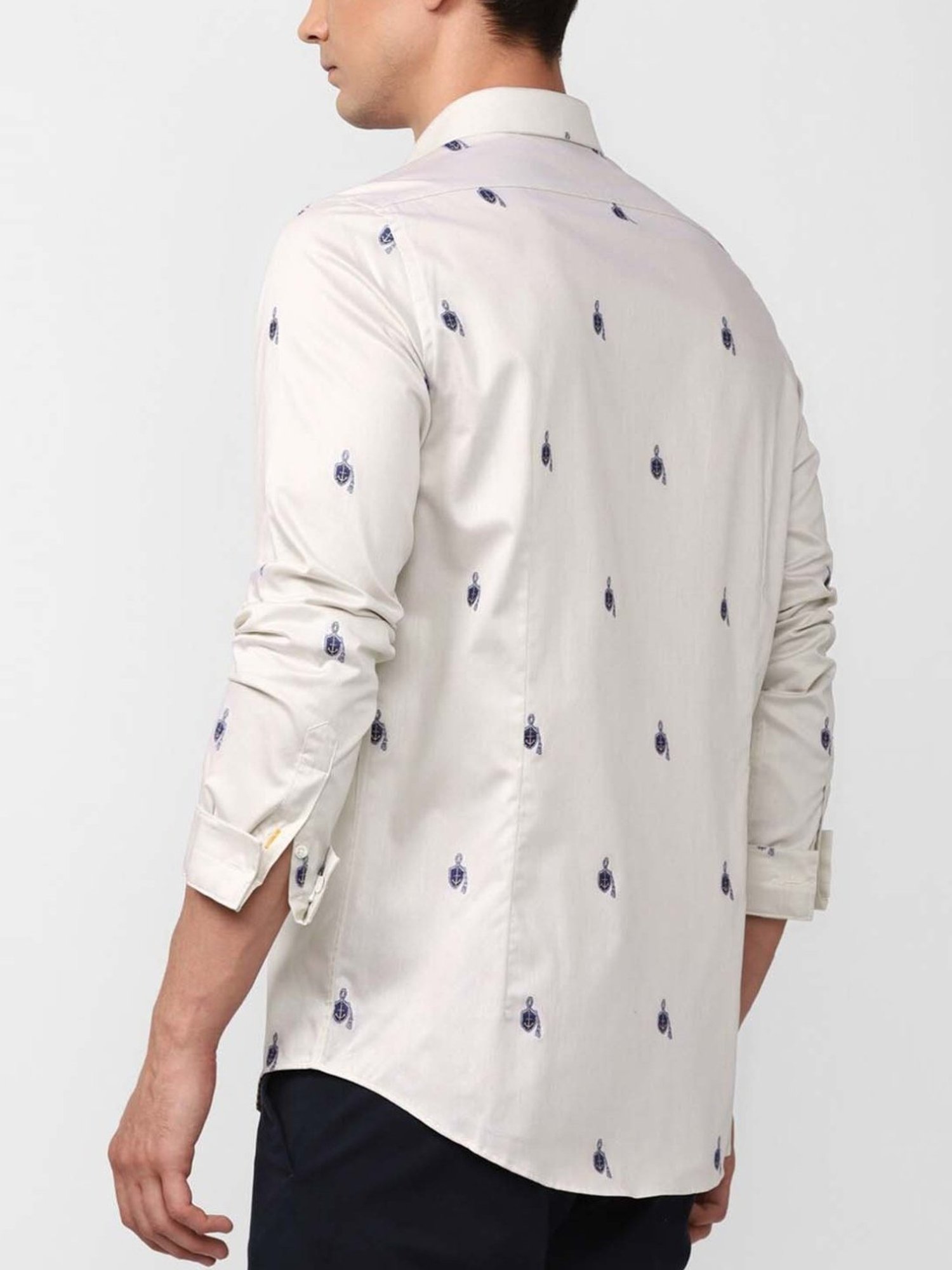 Simon Carter London Beige Printed Slim Fit Casual Shirt