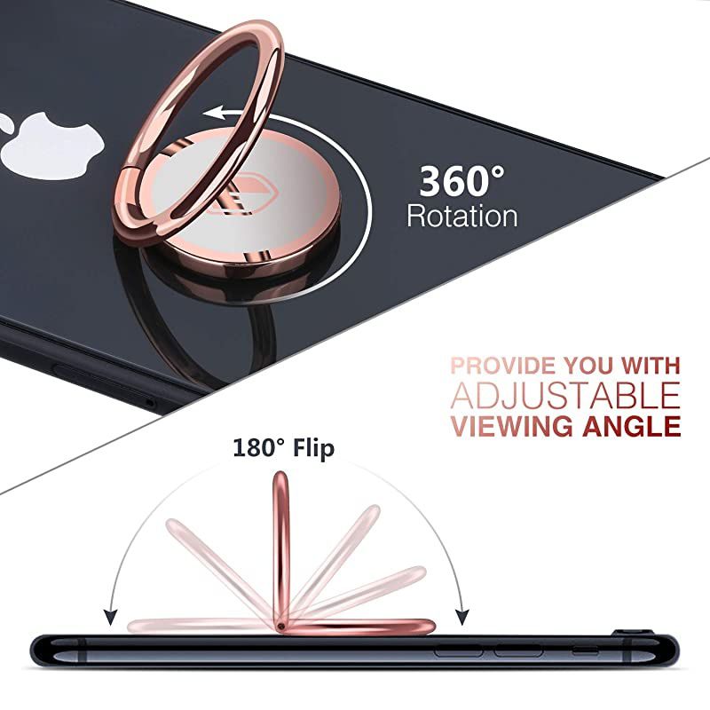 Phone Ring Holder Finger Kickstand -  360&deg; Rotation Metal Ring Phone Stand & Grip for Magnetic Car Mount Compatible with All Smartphones-Rose Gold