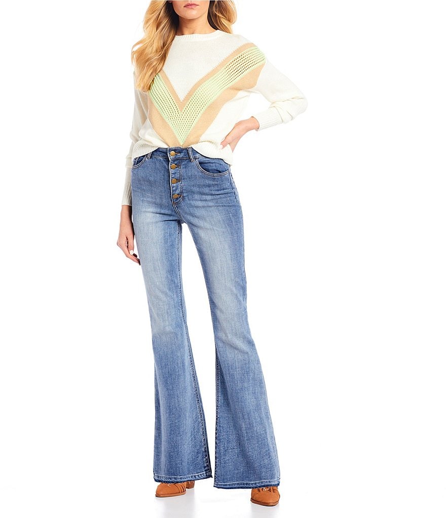 YMI Jeanswear Love Mid Rise Fray Hem Flare Jeans