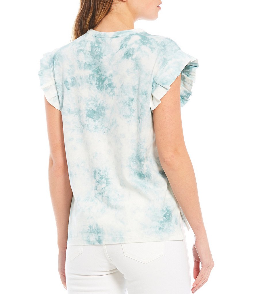 Ella Moss Helena Illusion Print Scoop Neck Pleated Cap Sleeves Tee