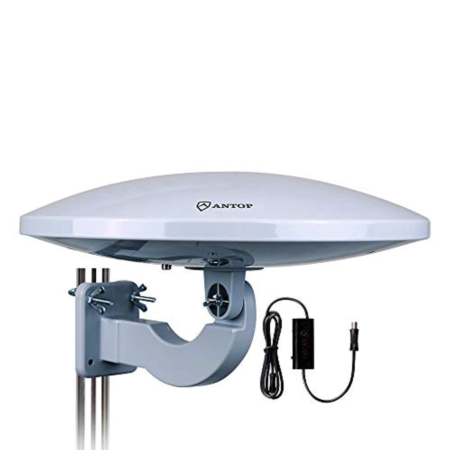 antop antenna pl-414bg outdoor amplified hd tv antenna ufo long range with built-in amplifier signal booster and 4g lte filter,