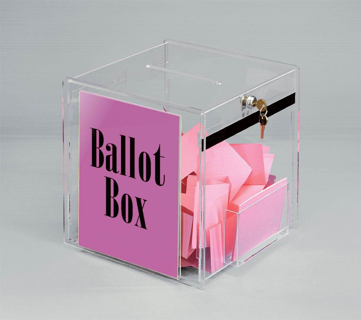 12 inch Cube Ballot Box, Comment Box with Key Lock and Side Pocket and 8.5 by 11 inch Sign Holder - Clear Acrylic (BBCH)
