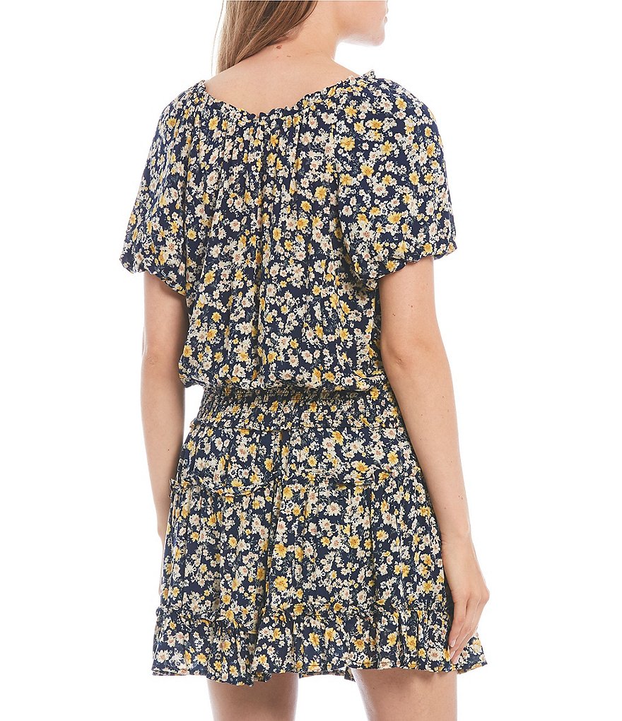 Blu Pepper Coordinating Ditsy Floral Balloon Sleeve Top