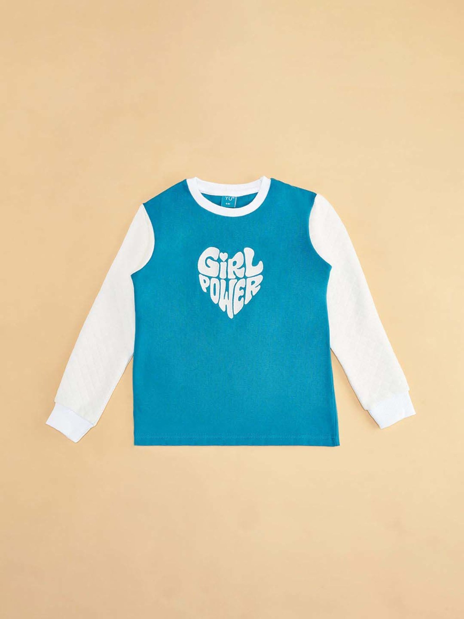 YU by Pantaloons Kids Teal Blue & White Printed Full Sleeves Sweatshirt