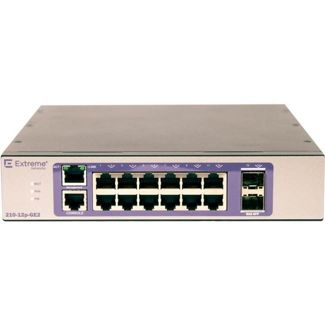 Extreme Networks - 16567 - Extreme Networks 210-12p-GE2 Ethernet Switch - 12 Ports - Manageable - 3 Layer Supported -